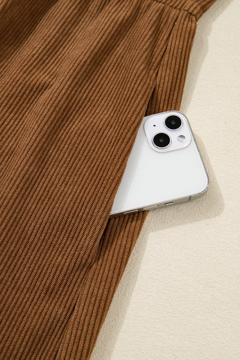 Corduroy Button Front Collared Babydoll Mini Dress