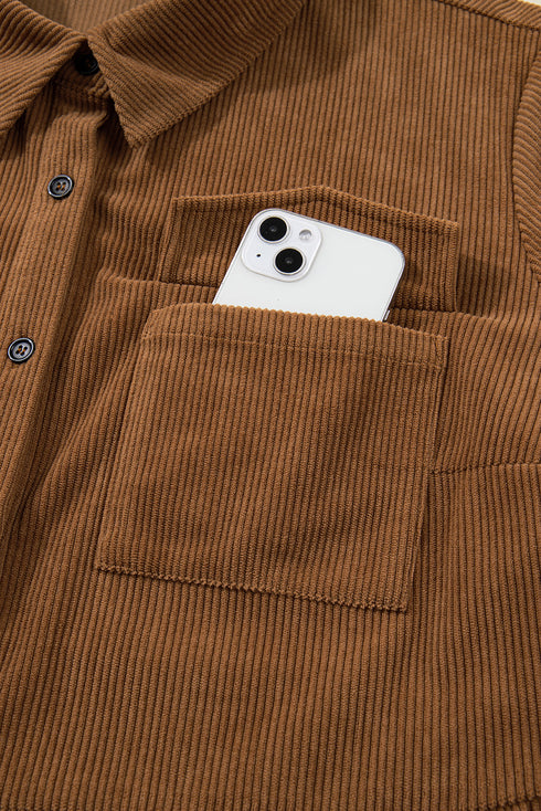 Corduroy Button Front Collared Babydoll Mini Dress