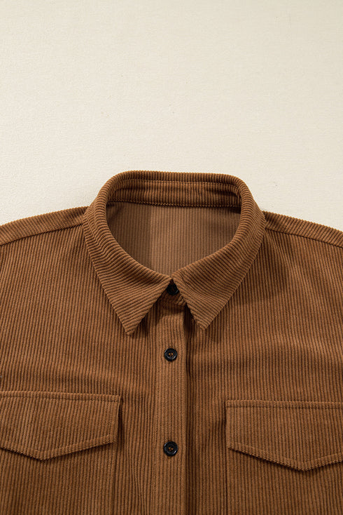 Corduroy Button Front Collared Western A Line Mini Dress