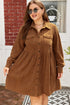 Corduroy Button Front Collared Western A Line Mini Dress