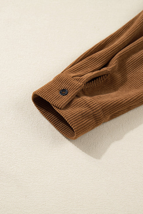 Corduroy Button Front Collared Western A Line Mini Dress