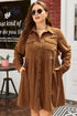 Corduroy Button Front Collared Western A Line Mini Dress