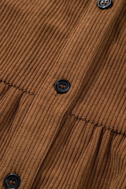 Corduroy Button Front Collared Western A Line Mini Dress