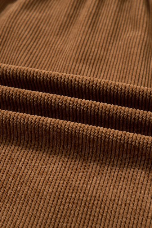 Corduroy Button Front Collared Western A Line Mini Dress