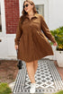 Corduroy Button Front Collared Western A Line Mini Dress