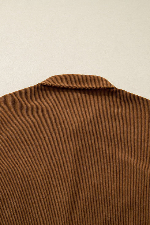 Corduroy Button Front Collared Western A Line Mini Dress