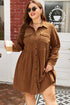 Corduroy Button Front Collared Western A Line Mini Dress