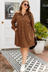 Corduroy Button Front Collared Western A Line Mini Dress