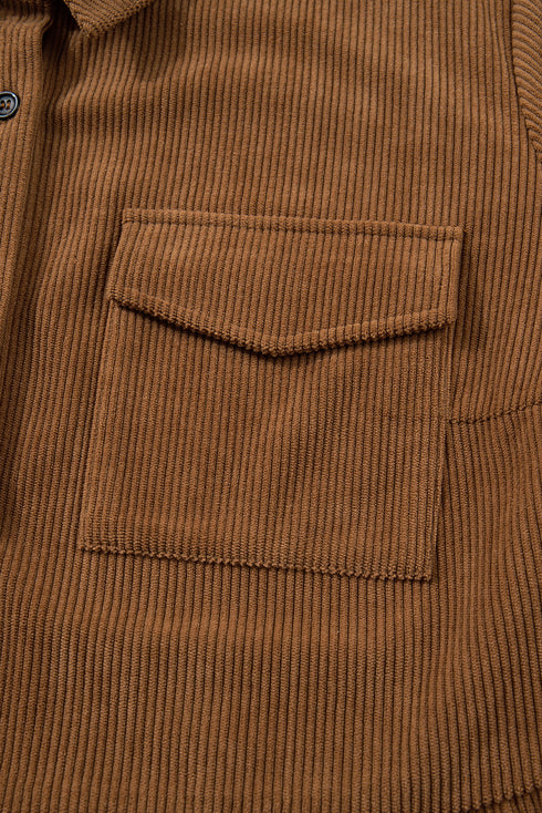 Corduroy Button Front Collared Western A Line Mini Dress