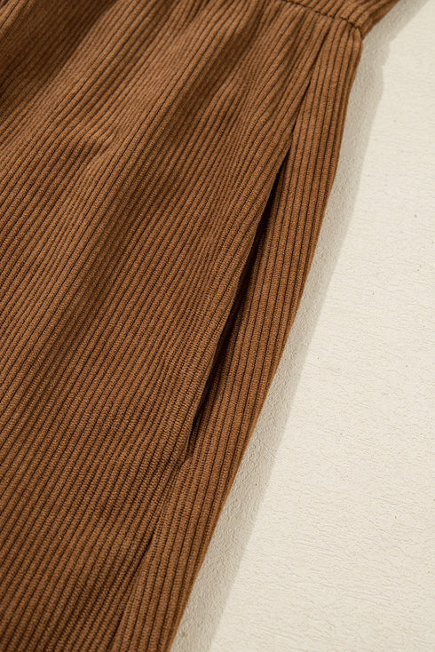 Corduroy Button Front Collared Western A Line Mini Dress
