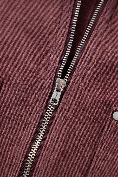 Corduroy Collar Zipped Front Patchwork Denim Jacket