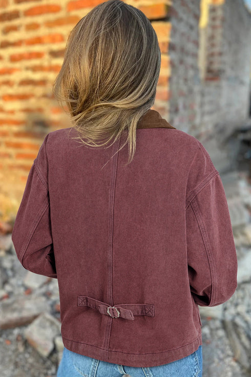 Corduroy Collar Zipped Front Patchwork Denim Jacket
