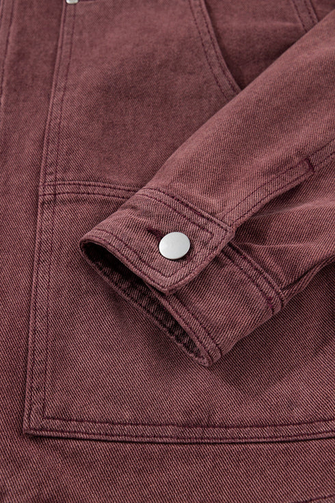 Corduroy Collar Zipped Front Patchwork Denim Jacket