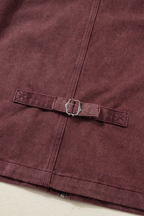 Corduroy Collar Zipped Front Patchwork Denim Jacket