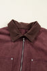 Corduroy Collar Zipped Front Patchwork Denim Jacket