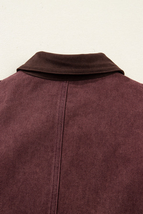 Corduroy Collar Zipped Front Patchwork Denim Jacket