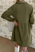 Corduroy Collared Half Button Long Sleeve Mini Dress
