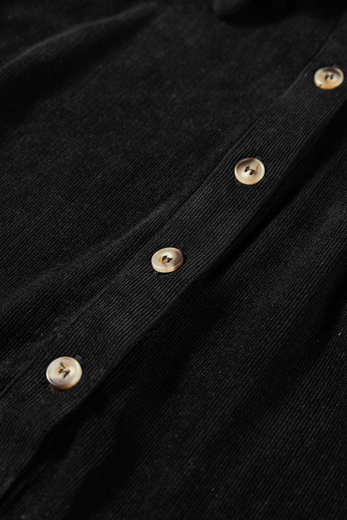 Corduroy Collared Half Button Long Sleeve Mini Dress