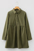 Corduroy Collared Half Button Long Sleeve Mini Dress