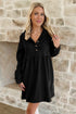 Corduroy Collared Half Button Long Sleeve Mini Dress