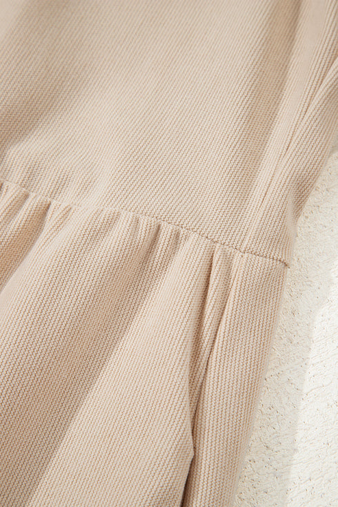 Corduroy Collared Half Button Long Sleeve Mini Dress
