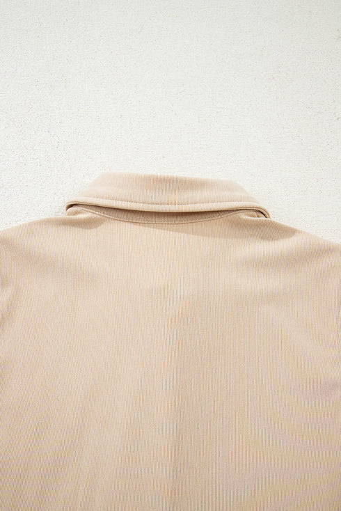Corduroy Collared Half Button Long Sleeve Mini Dress