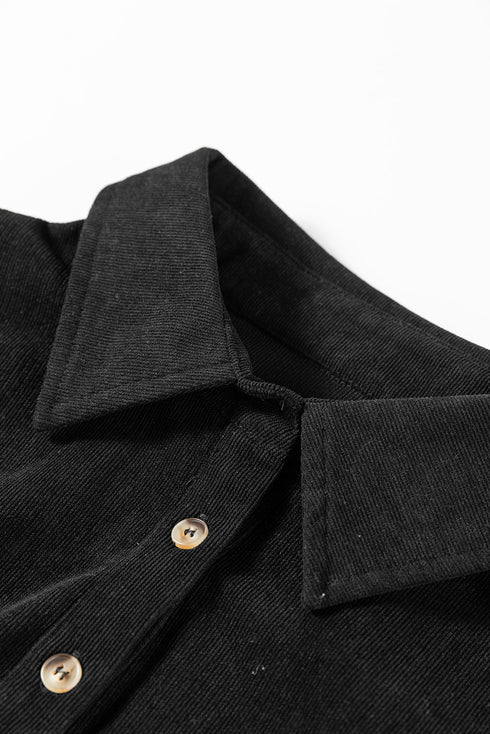 Corduroy Collared Half Button Long Sleeve Mini Dress