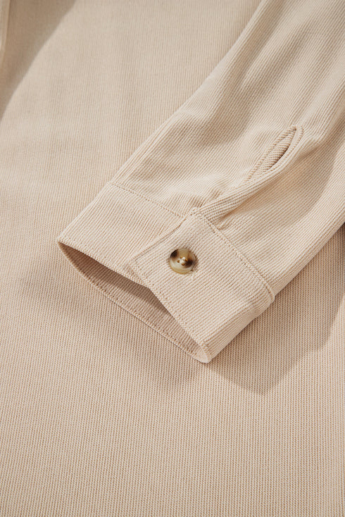 Corduroy Collared Half Button Long Sleeve Mini Dress