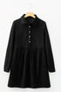Corduroy Collared Half Button Long Sleeve Mini Dress