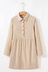 Corduroy Collared Half Button Long Sleeve Mini Dress