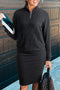 Corduroy Drop Shoulder Stand Neck Bodycon Two Piece Dress