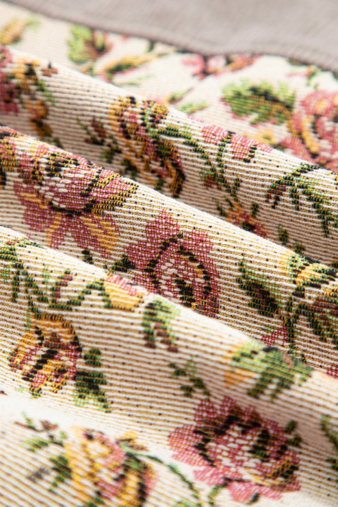 Corduroy Floral Patchwork Snap Front Drop Shoulder Shacket