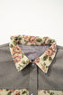 Corduroy Floral Patchwork Snap Front Drop Shoulder Shacket