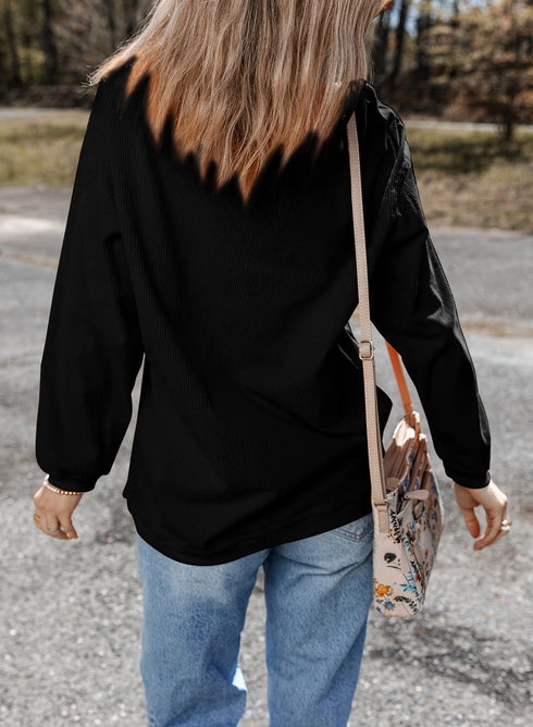 Corduroy Game Day Football Embroidered Drop Shoulder Crewneck Sweatshirt