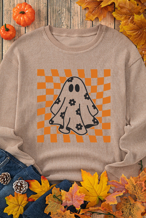 Corduroy Ghost Graphic Crew Neck Oversized Pullover