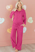 Corduroy Half Button Pullover Wide Leg Pant Set
