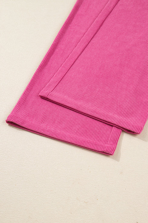Corduroy Half Button Pullover Wide Leg Pant Set