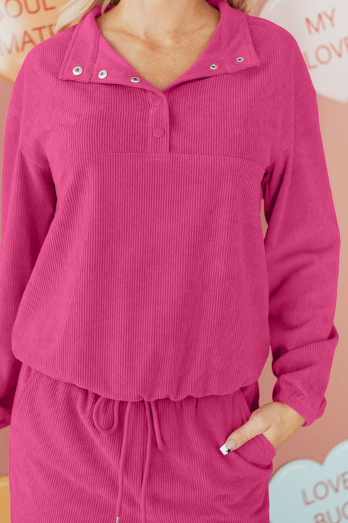 Corduroy Half Button Pullover Wide Leg Pant Set