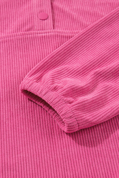 Corduroy Half Button Split Collar Drop Shoulder Drawstring Wide Leg Pant Set