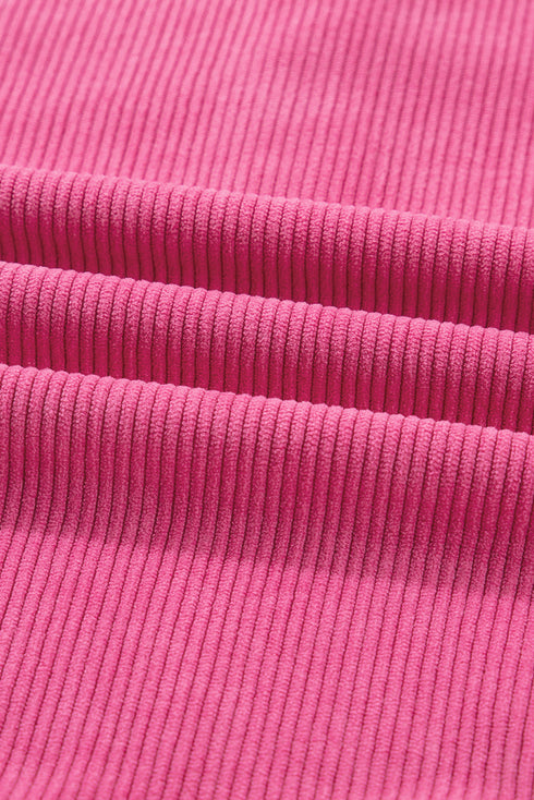 Corduroy Half Button Split Collar Drop Shoulder Drawstring Wide Leg Pant Set