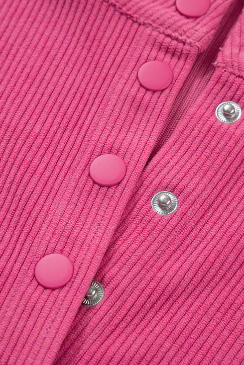 Corduroy Half Button Split Collar Drop Shoulder Drawstring Wide Leg Pant Set