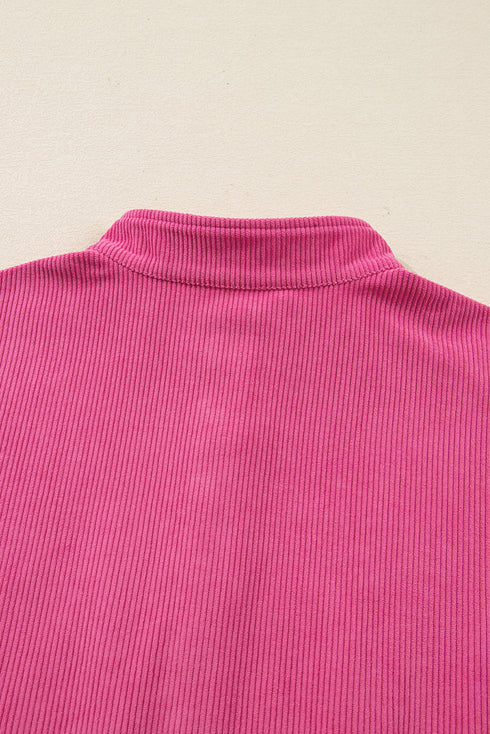 Corduroy Half Button Split Collar Drop Shoulder Drawstring Wide Leg Pant Set