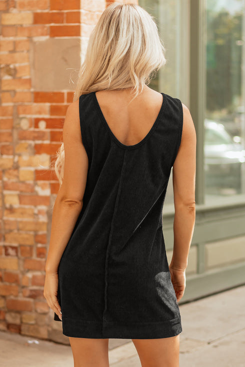 Corduroy Patch Pocket Sleeveless H Line Mini Dress
