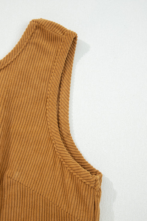 Corduroy Patch Pocket Sleeveless H Line Mini Dress