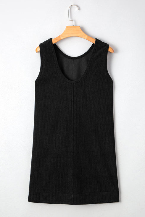 Corduroy Patch Pocket Sleeveless H Line Mini Dress