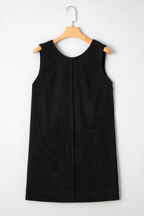 Corduroy Patch Pocket Sleeveless H Line Mini Dress