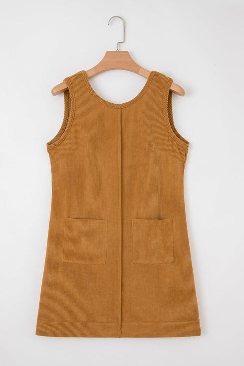 Corduroy Patch Pocket Sleeveless H Line Mini Dress