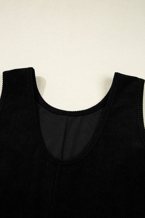 Corduroy Patch Pocket Sleeveless H Line Mini Dress
