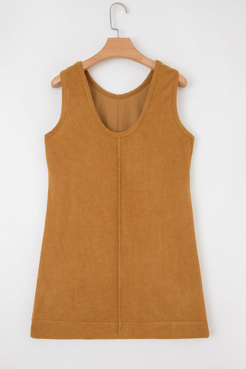 Corduroy Patch Pocket Sleeveless H Line Mini Dress