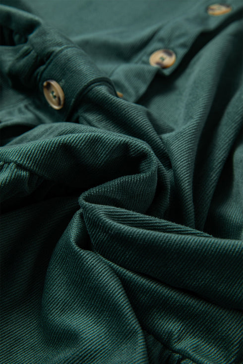 Corduroy Ruffle Tiered Buttoned O Neck Shirt